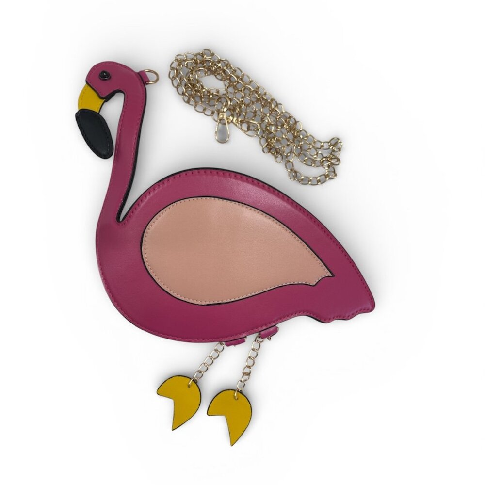 Flamingo Shaped 3D Crossbody Handbag/ Tropical Purse With Gold Chain Strap - NWT - Picture 2 of 9